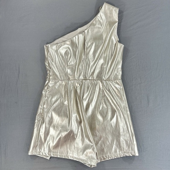 idem ditto Pants - One-Shoulder Metallic Silver Romper